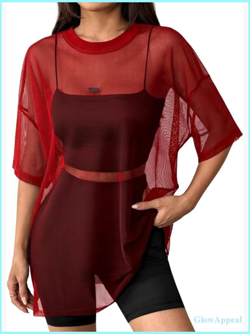 Sheer Mesh Oversized T-Shirt Women Short Sleeve See Through Tee Layering Top